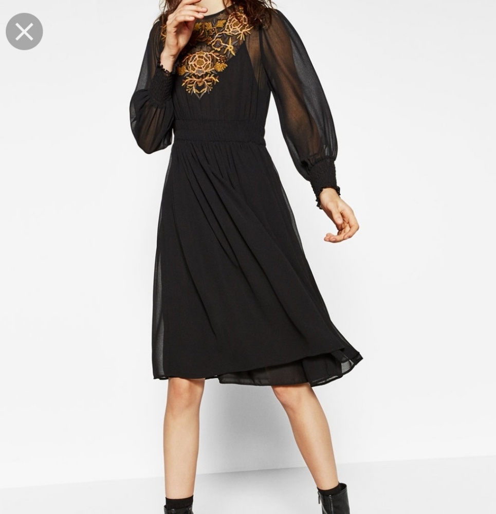 Zara sheer embroidered midi dress Large    